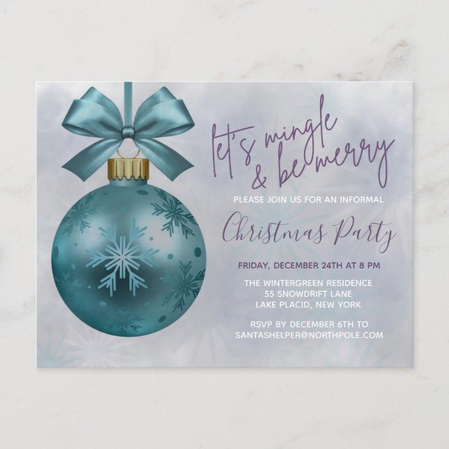 Carte Postale Turquoise Bauble Purple Parties scintillant Script (Devant)