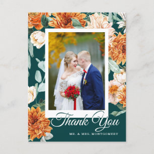 Carte Postale Turquoise Burange Floral Automne Mariage Merci