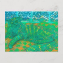 Turquoise Chat Pastel Peinture Animaux Portrait