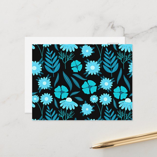 Carte Postale Turquoise en fleurs (Devant/Arrière en situation)