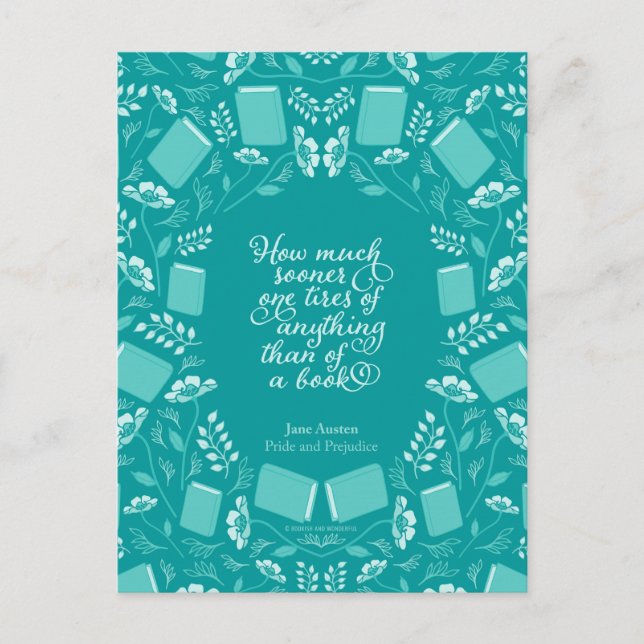 Carte Postale Turquoise Floral Pride & Prejudice Bookish Citatio (Devant)