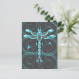 Carte Postale Turquoise, Gris, Dragonfly en verre avec étoiles