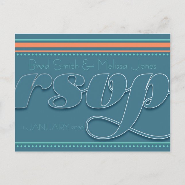 Carte postale turquoise Mint + Orange RSVP (Devant)