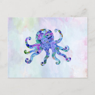 Carte Postale Turquoise Octopus Mosaïque verre de mer Silhouette