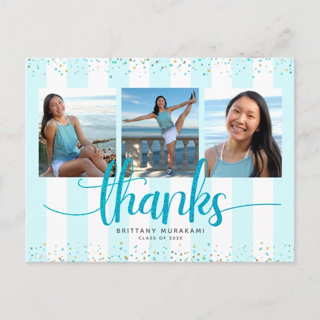 Carte Postale Turquoise parties scintillant 3 graduation photo m (Devant)