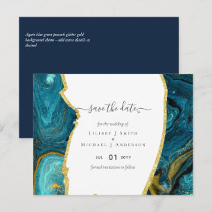 Carte Postale Turquoise Peacock Blue Gold Agate Mariage