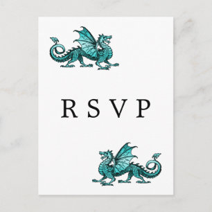 Carte postale turquoise RSVP de mariage de dragon