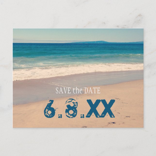 Carte Postale Turquoise Seaside Beach Enregistrer la date (Devant)
