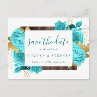 Carte Postale Turquoise Turquoise Blue Aqua Gold Floral Enregist