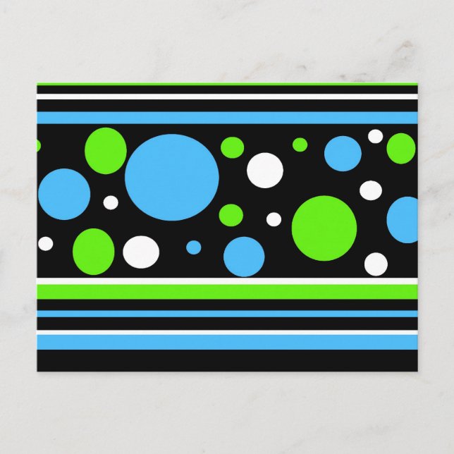 Carte Postale Turquoise Turquoise Blue Lime Green Stripes Pois (Devant)