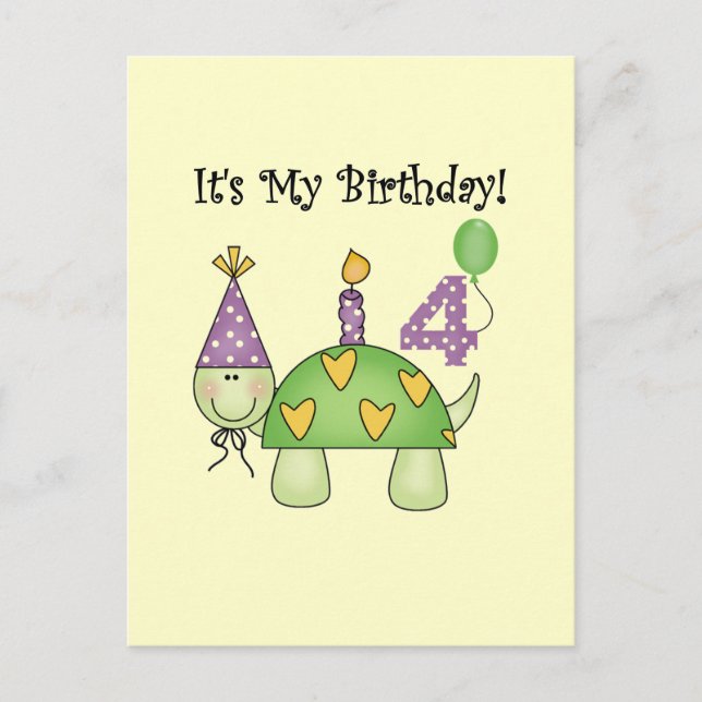 Carte Postale Turtle 4th Birthday Tshirts et cadeaux (Devant)