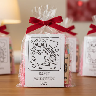 Carte Postale Turtle Valentine’s Day Coloring for Students