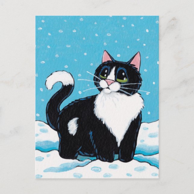 Carte Postale Tuxedo Cat debout genou profond dans la peinture d (Devant)