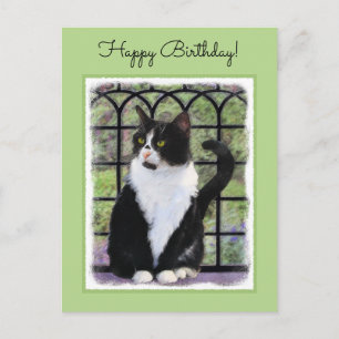 Carte Postale Tuxedo Chat dans la peinture de fenêtre Art animal