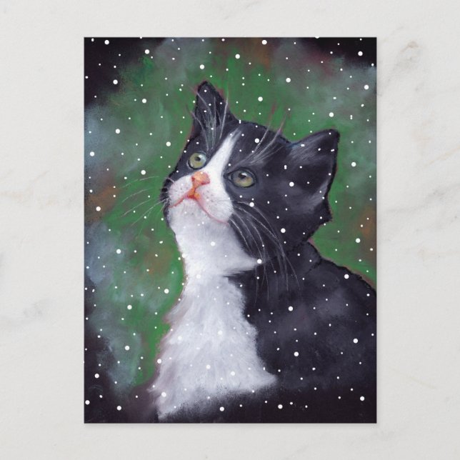 Carte Postale Tuxedo Chat Regardant Vers Le Haut Des Flammes De  (Devant)