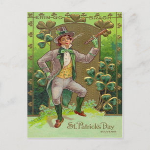 Carte Postale Tuyau en argile Leprechaun Shamrock Shillelagh