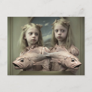 Carte Postale Twin Avec Poisson Rose Horreur