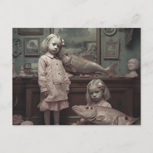 Carte Postale Twin Avec Poisson Rose Horreur AI Art
