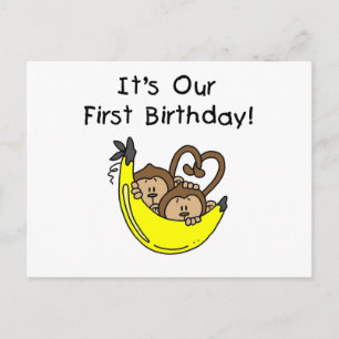 Carte Postale Twin Boys 1st Birthday Monkey Tshirts et cadeaux