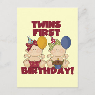 Carte Postale Twins 1er Anniversaire - Girls Tshirts et cadeaux