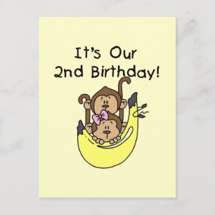Carte Postale Twins Monkey Boy and Girl 2e anniversaire