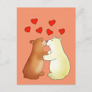 Carte Postale Two bears kissing and love hearts