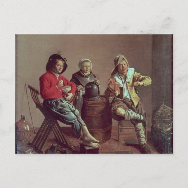 Carte Postale Two Boys and a Girl Making Music, 1629 (Devant)