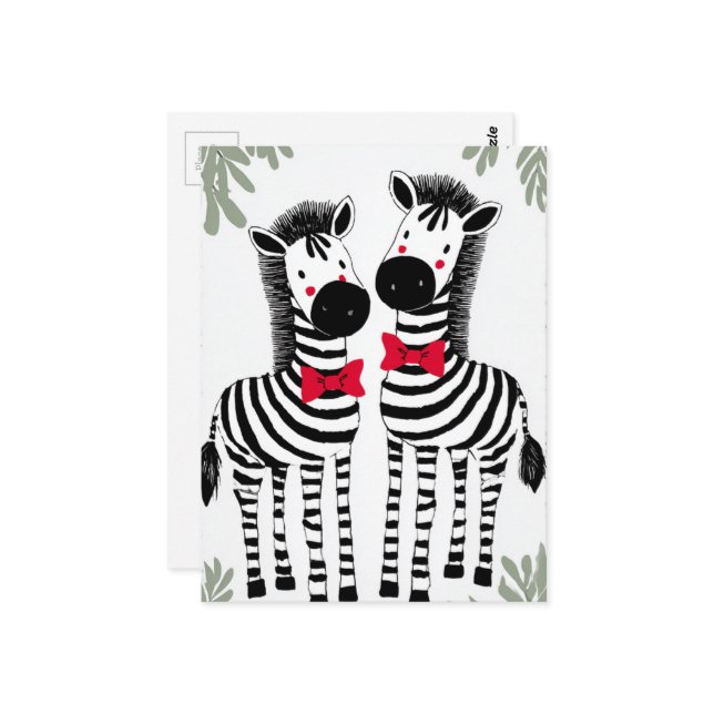 Carte Postale Two Cute Zebras (Devant/Arrière en situation)