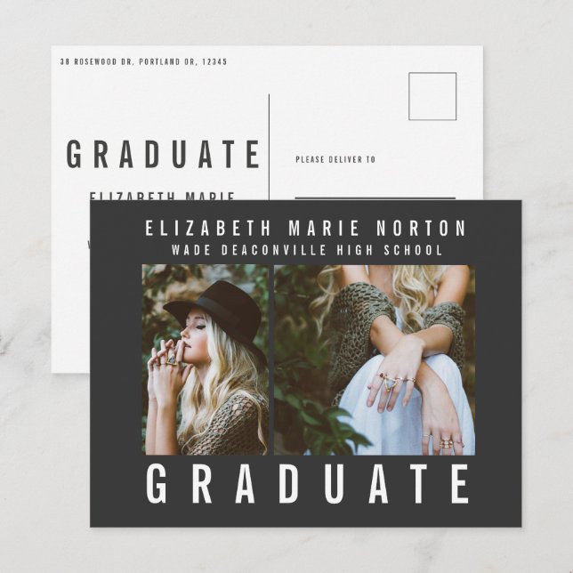 Carte Postale Type graduation multi photo moderne noir et blanc (Devant / Derrière)