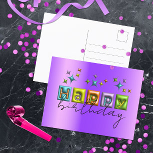 Carte Postale Typographie 3D gonflée et Joyeux Anniversaire avec