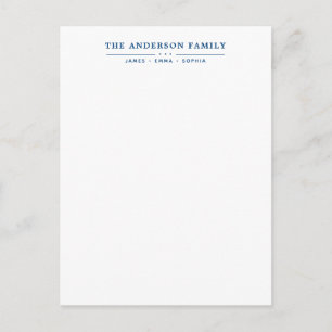 Carte Postale Typographie Bleu Marine Nom de Famille Script