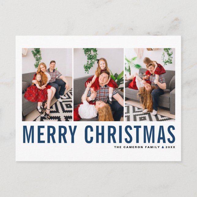 Carte Postale Typographie Bleue Joyeux Noël Photo Collage (Devant)