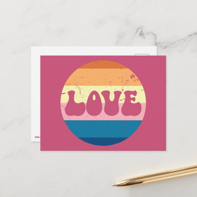 Carte Postale Typographie D'Amour Rétro Sur Les Rayures De Couch (Devant/Arrière en situation)