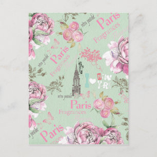 Carte Postale Typographie de collage vintage vert rose