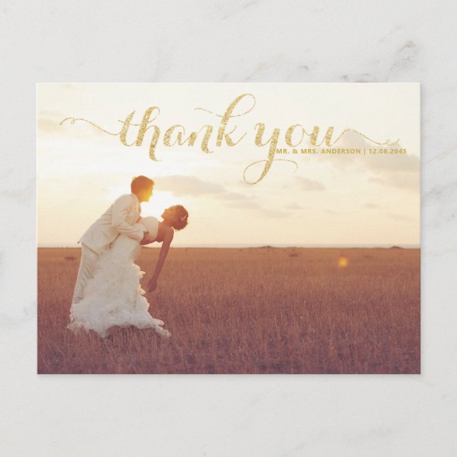 CARTE POSTALE TYPOGRAPHIE DE PARTIES SCINTILLANT D'OR MERCI MARI (Devant)