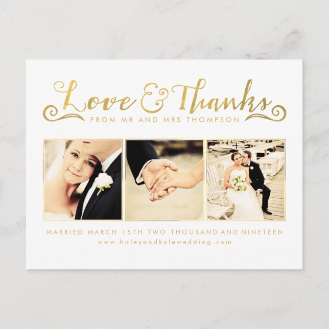 Carte Postale Typographie de script Merci or blanc (Devant)