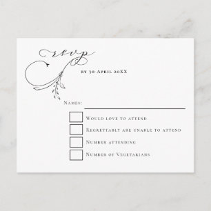 Carte Postale Typographie de script noir feuilleté minimal Maria