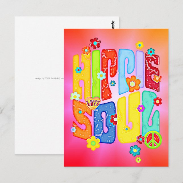 Carte Postale Typographie Drôle - ÂME HIPPIE 1 (Devant / Derrière)