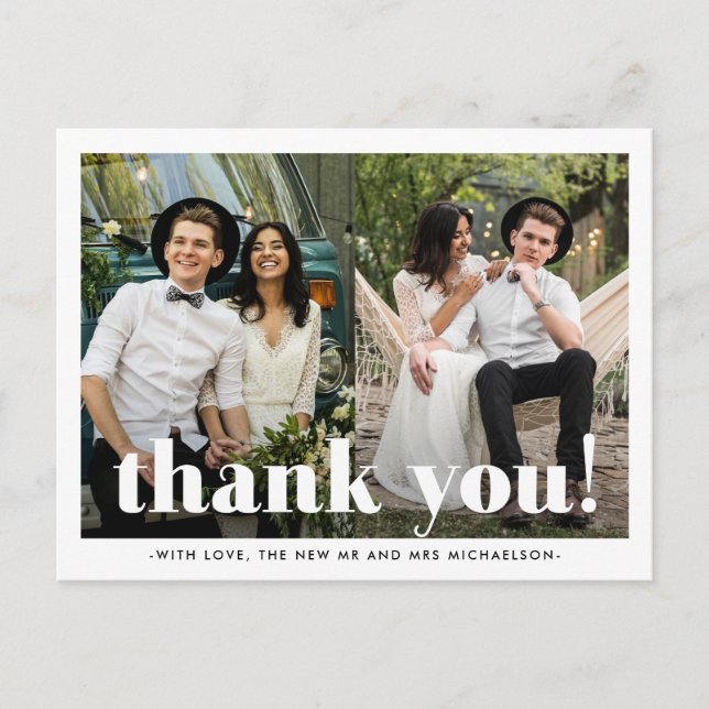 Carte Postale Typographie du Merci Mariage fantastique Deux phot (Devant)