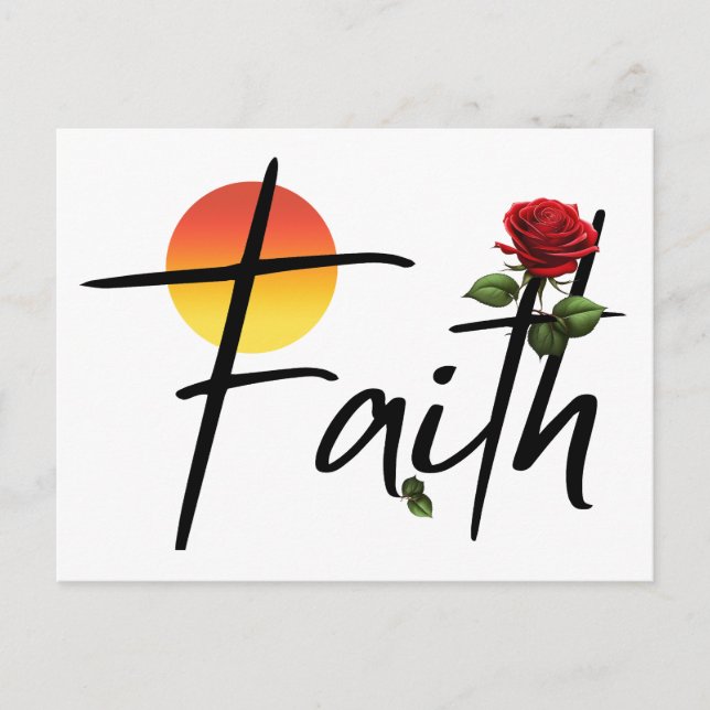 Carte Postale Typographie Faith Black avec rose (Devant)