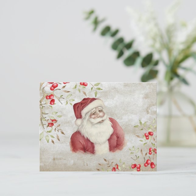 Carte Postale Typographie "Joyeux Noël" Aquarelle Père Noël (Debout devant)