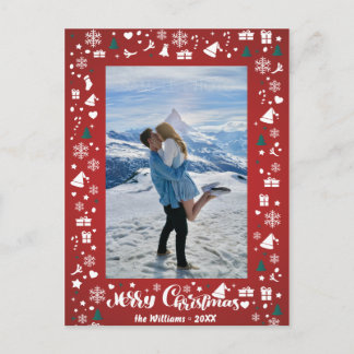 Carte Postale Typographie Joyeux Noël Neige Rouge Photo de Famil