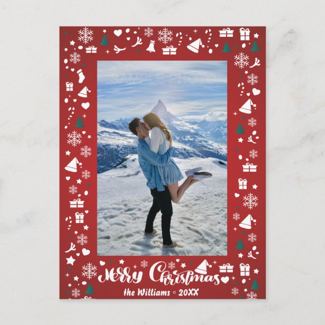Carte Postale Typographie Joyeux Noël Neige Rouge Photo de Famil (Devant)
