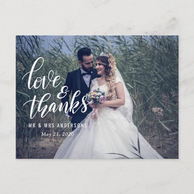 Carte Postale Typographie mariage Amour Et Merci | Photo en coup (Devant)