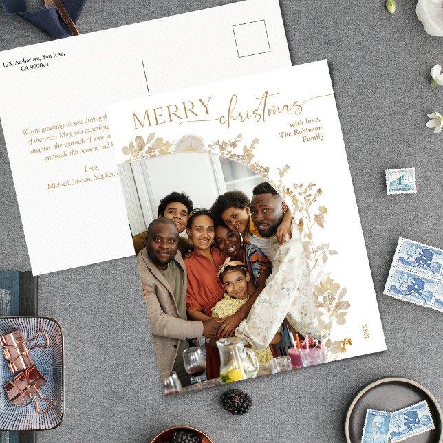 Carte Postale Typographie minime d'or Arch Photo Noël (Créateur téléchargé)