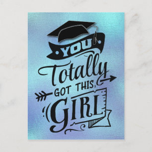 Carte Postale Typographie moderne Blue Boho Girly Graduation 