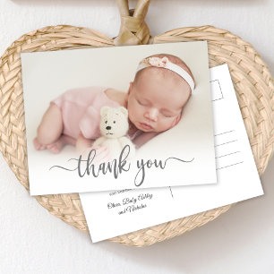 Carte Postale Typographie moderne Nouveau-né Baby Photo Merci