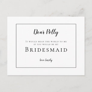 Carte Postale Typographie noire classique /Demande Bridesmaid