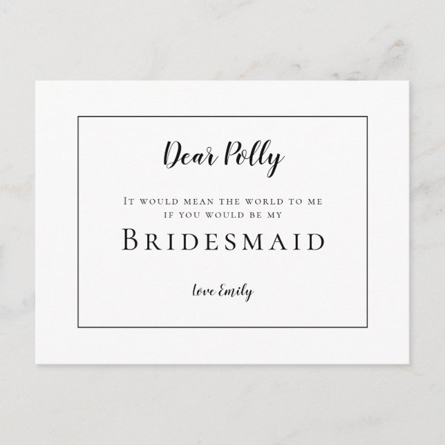 Carte Postale Typographie noire classique /Demande Bridesmaid (Devant)