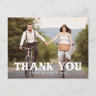 Carte Postale Typographie occidentale Mariage photo Merci